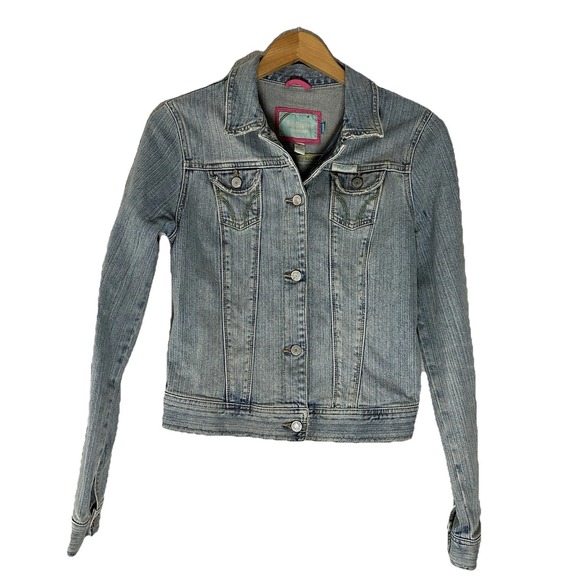 VTG Y2K Hollister Stretch Denim Jacket Junior L Fitted Button-Up Jean Coat - Picture 1 of 10